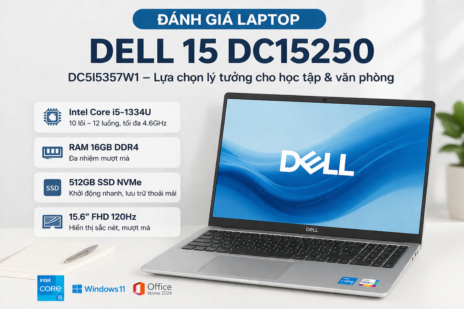 Dell 15 DC15250 DC5I5357W1 có gì nổi bật? Cấu hình mạnh cho học tập, làm việc